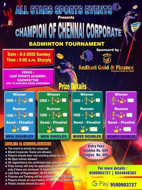Champion of Chennai Corporate Badminton Tournament