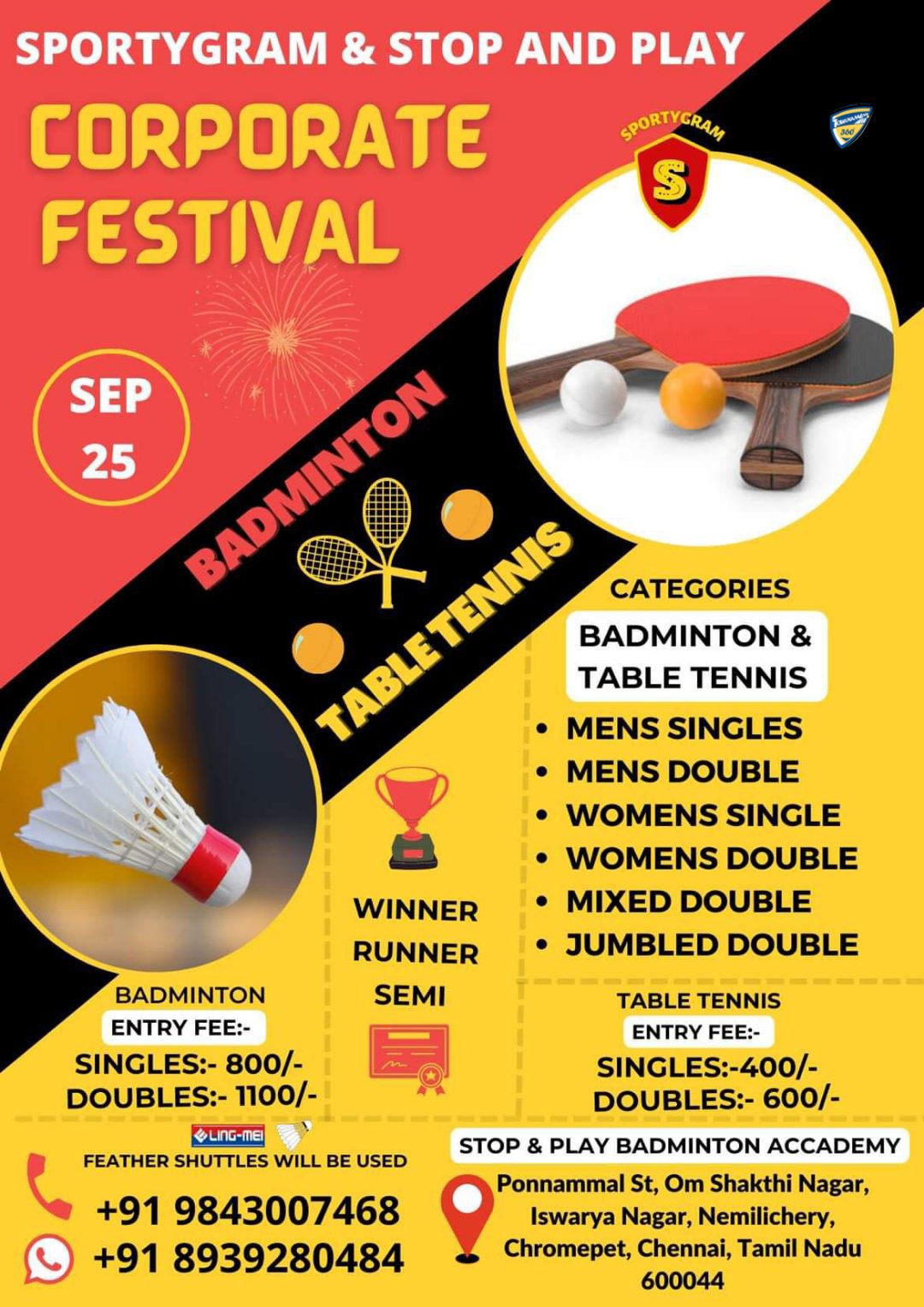 Corporate Festival Badminton and Table Tennis Tournament