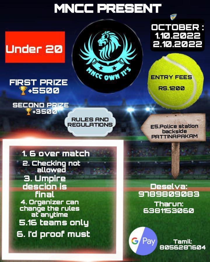 Under 20 Tennis Ball Cricket Tournament