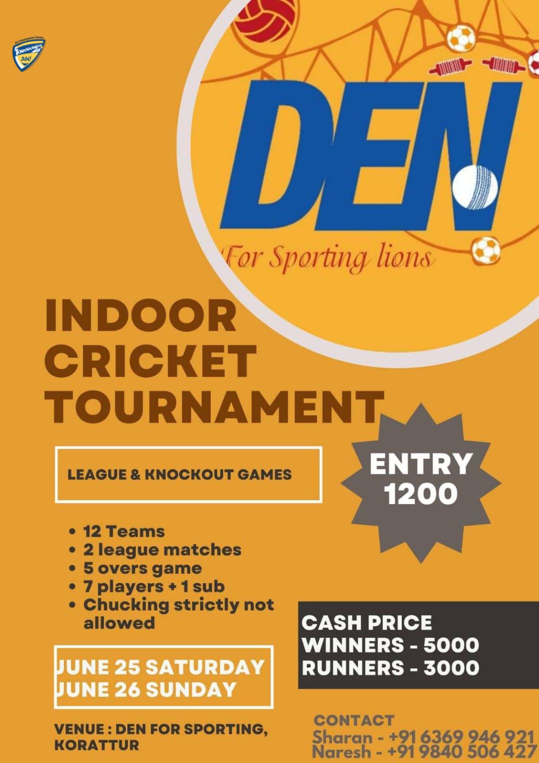 Indoor Cricket Tournament League in Chennai