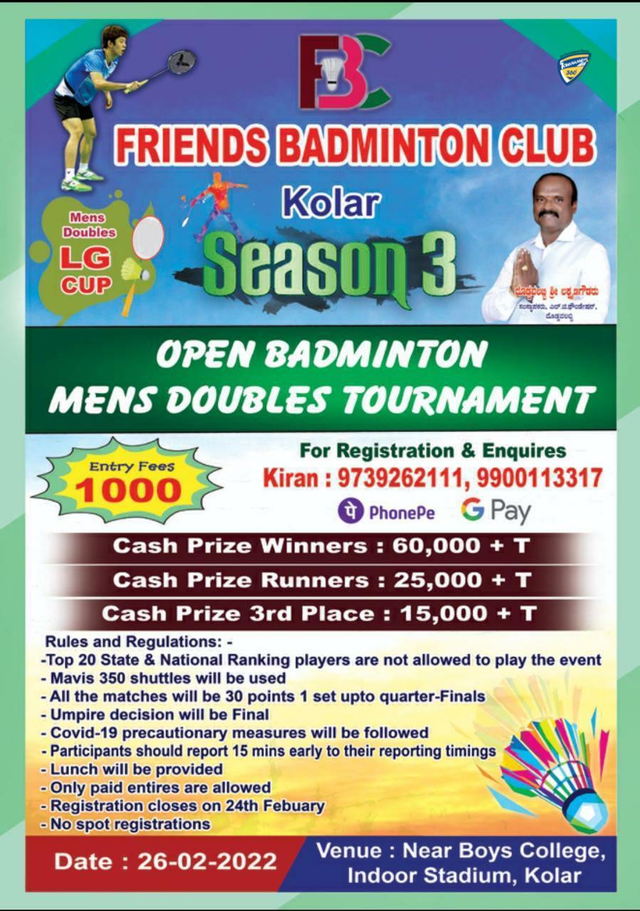 Mens Doubles Open Badminton Tournament