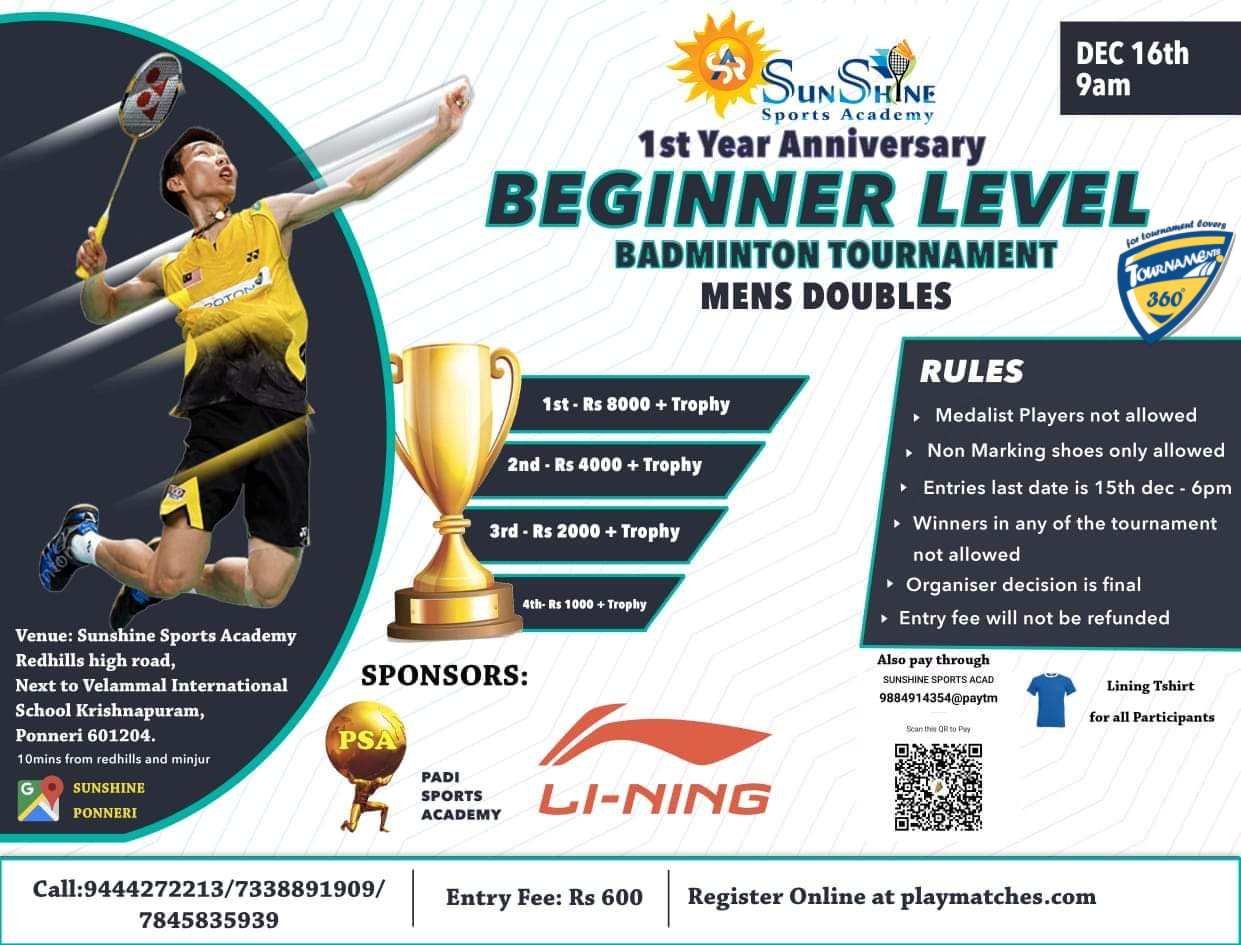 Beginner Level Mens Doubles Badminton Tournament