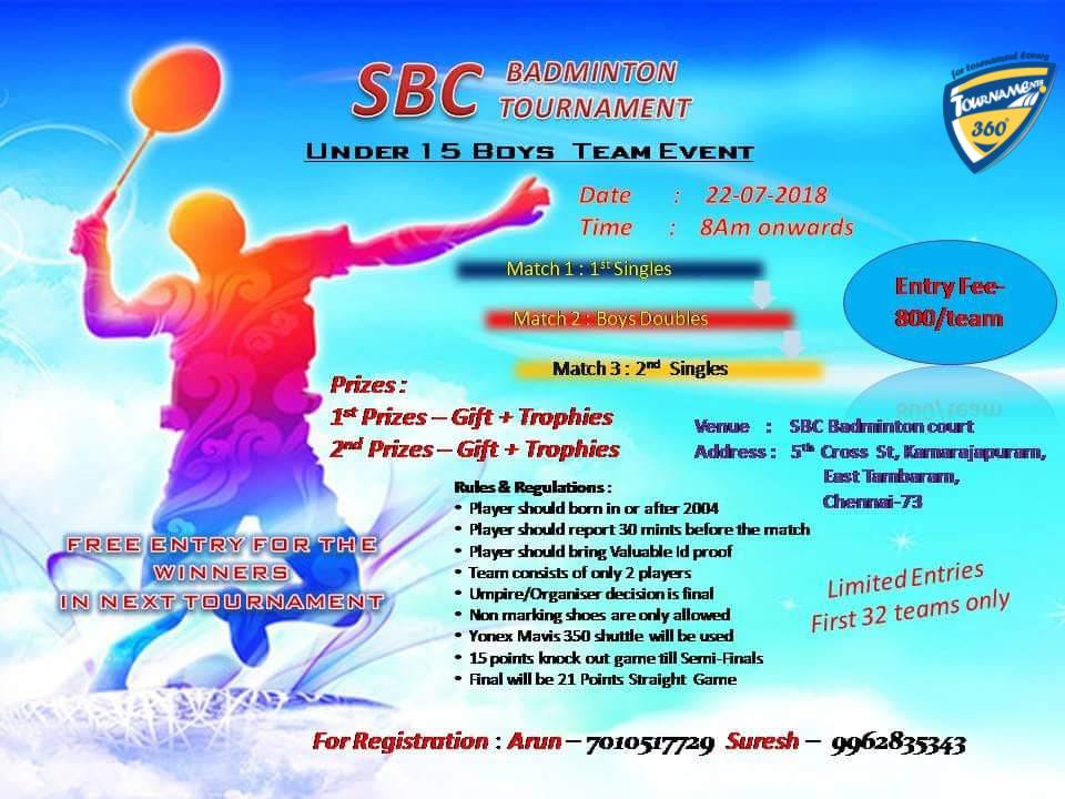 SBC Badminton Tournament U15 Boys