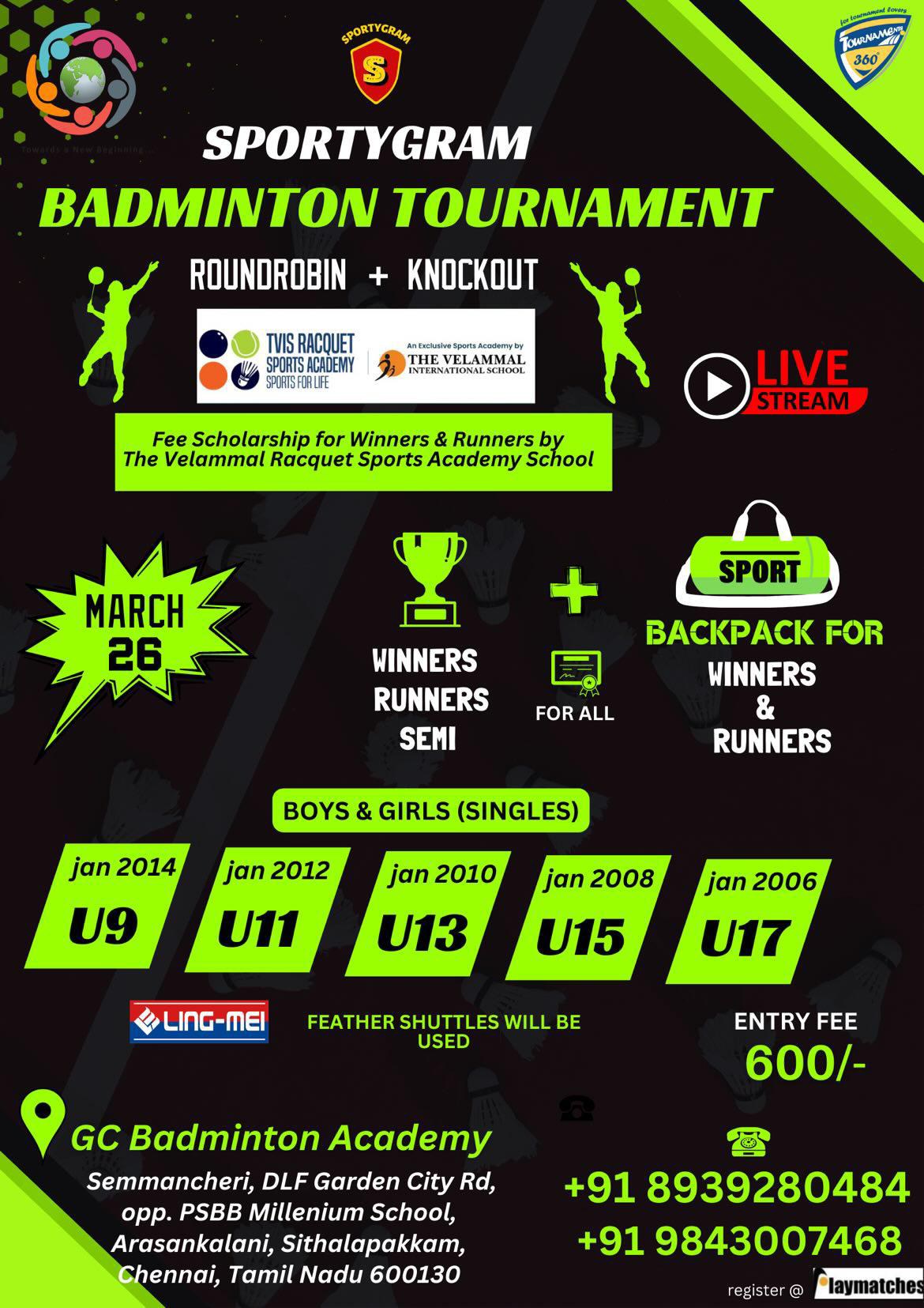 Sportygram presents Badminton Tournament in Chennai