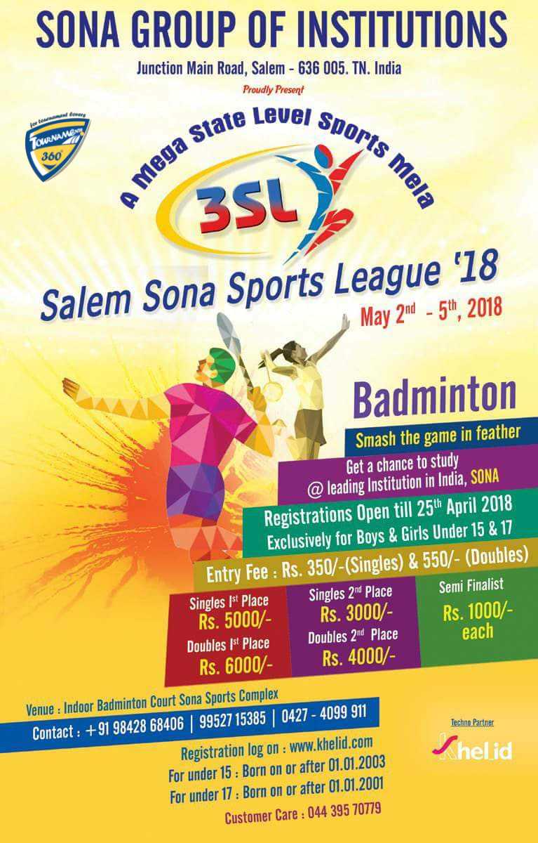 Salem Sona Sports League 2018 - Badminton
