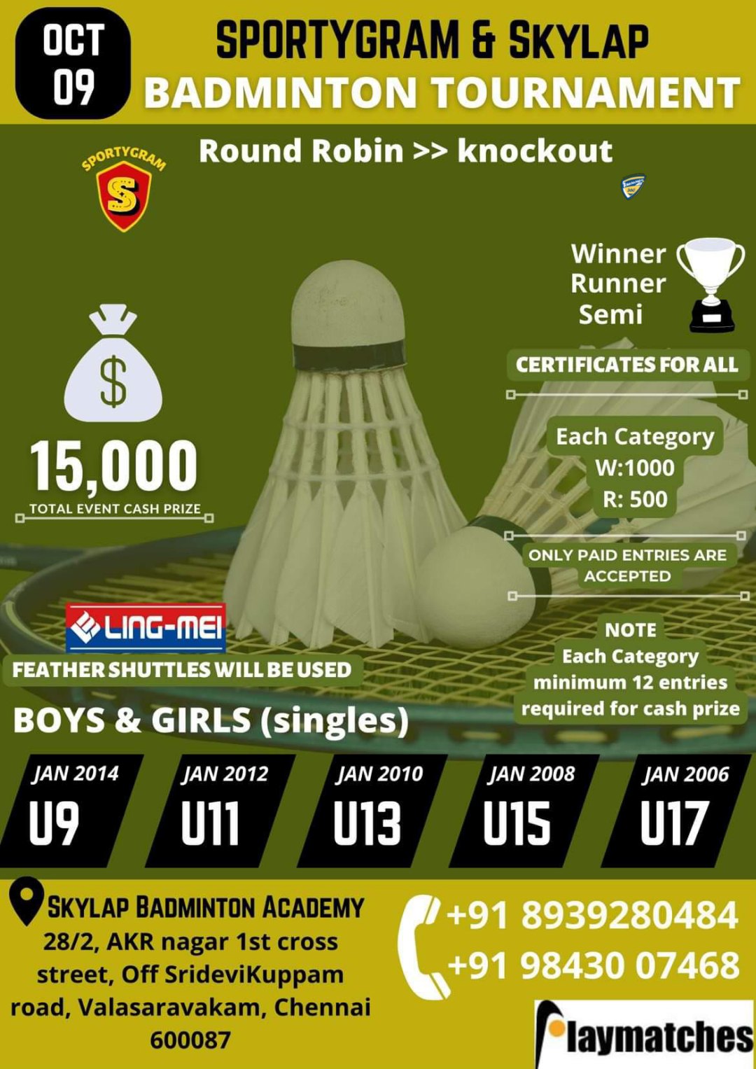 Badminton Tournaments List In Chennai