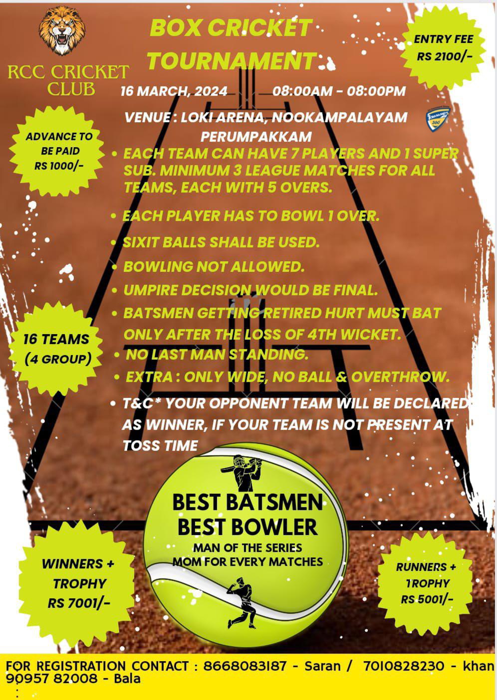 Box Cricket Tournament in Chennai