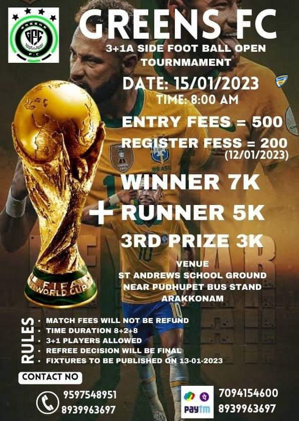 Greens FC presents 3A Side Football Tournament