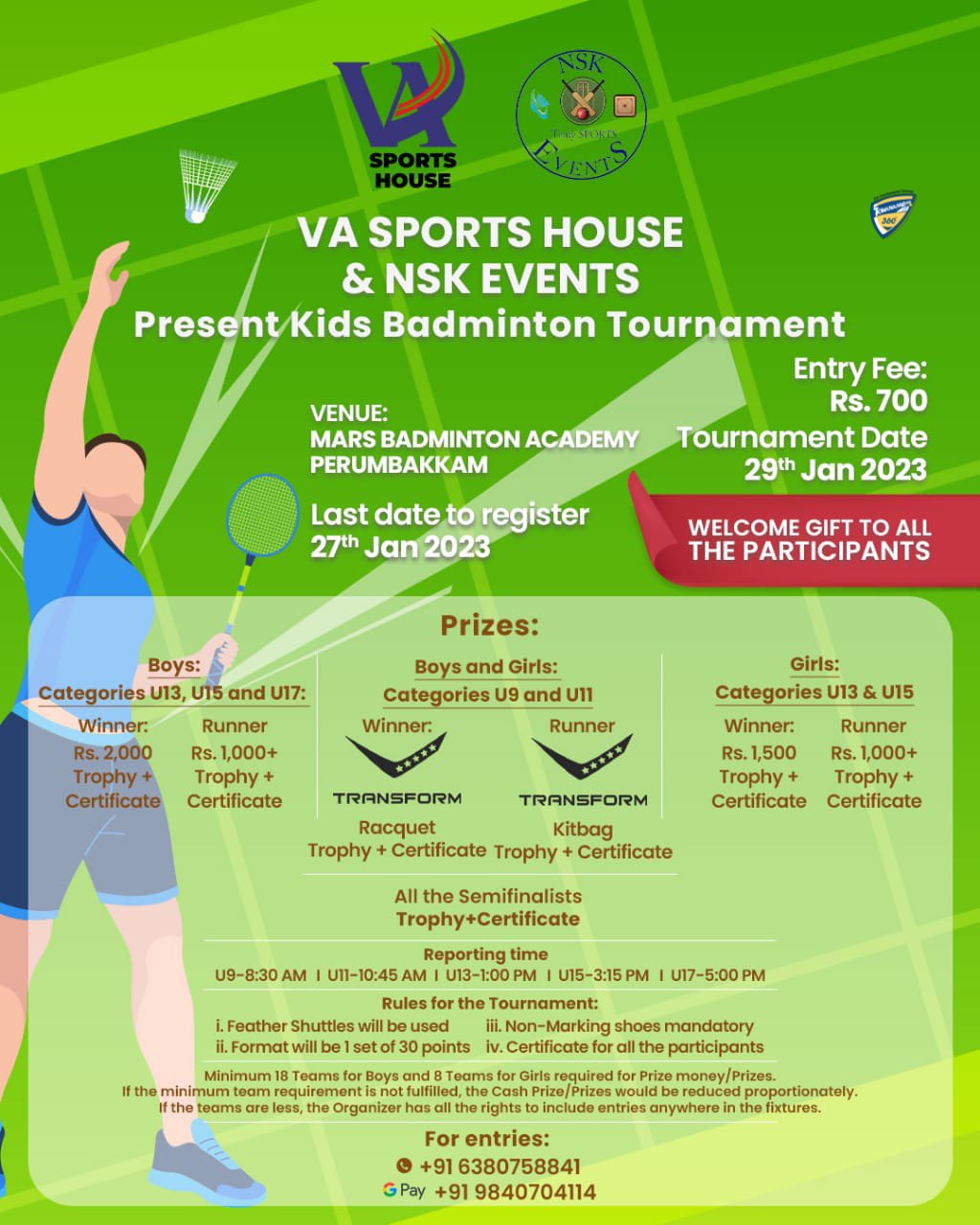 Kids Badminton Tournament in Chennai