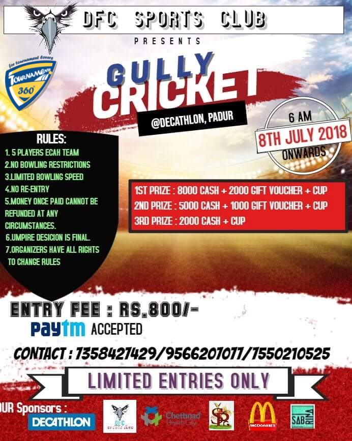 Gully Cricket Tournament in Chennai