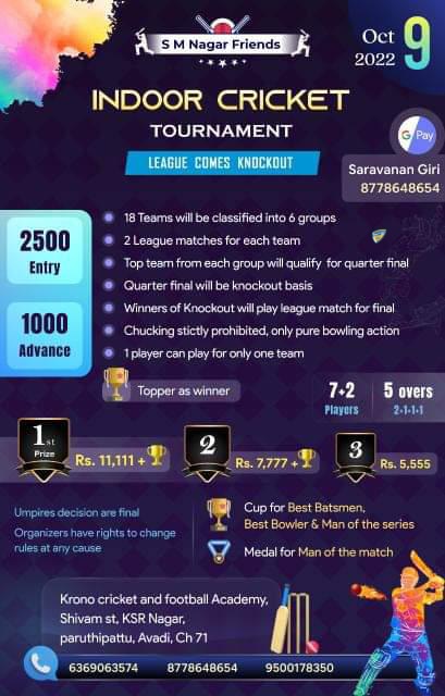 League cum Knockout Indoor Cricket Tournament