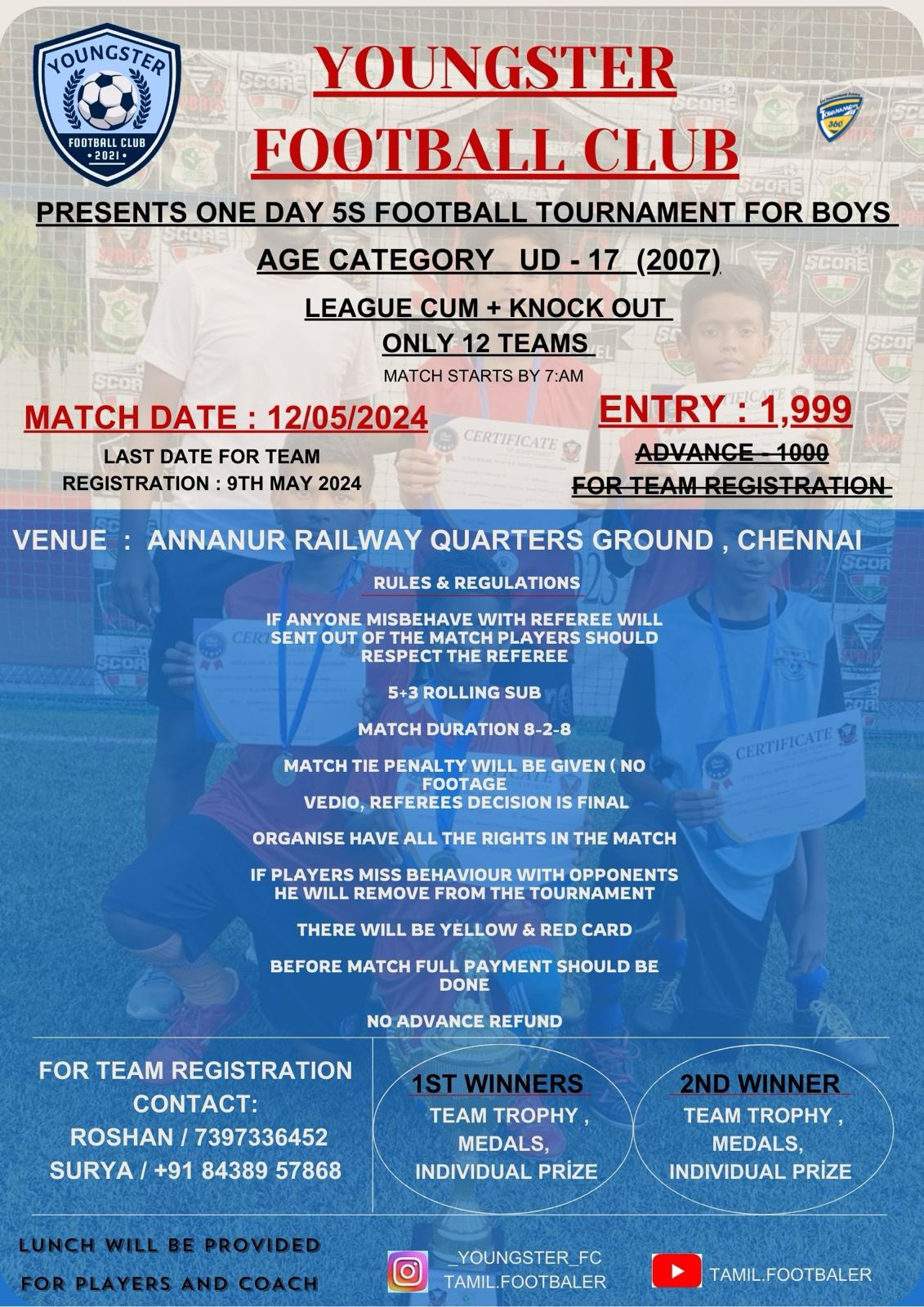 Under 17 One Day 5s Football Tournament for Boys