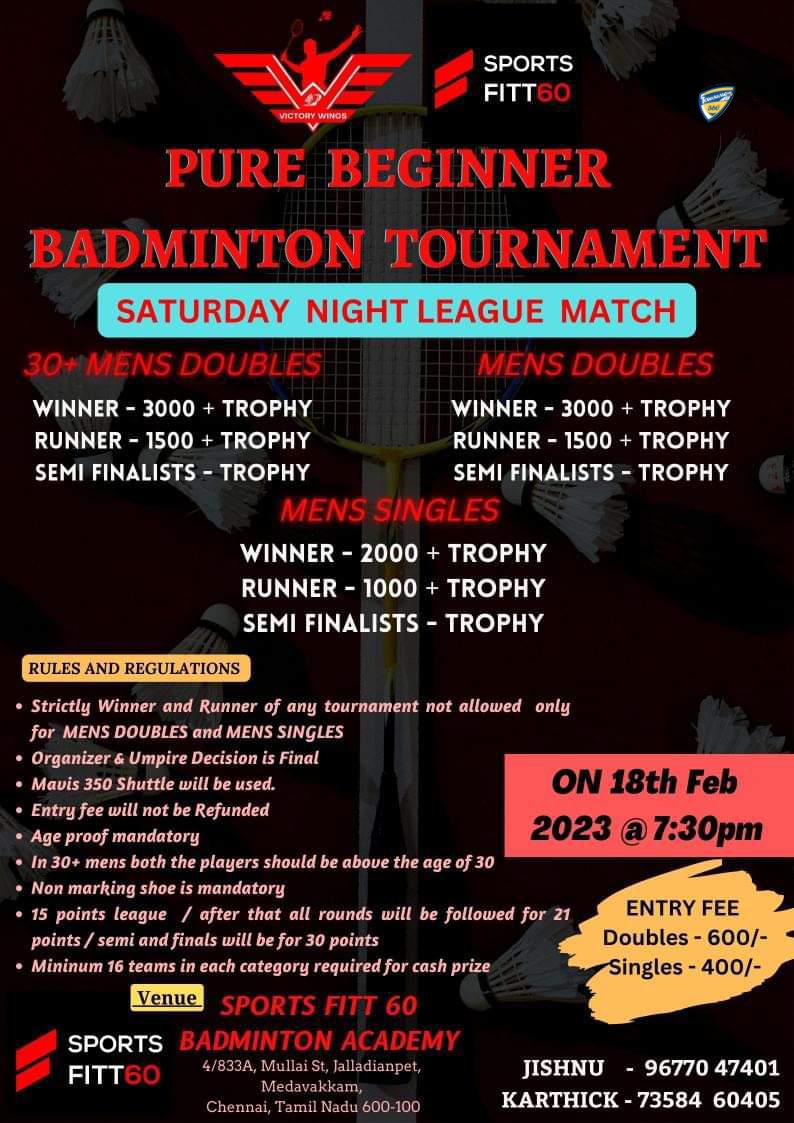 Pure Beginner Badminton Tournament in Chennai