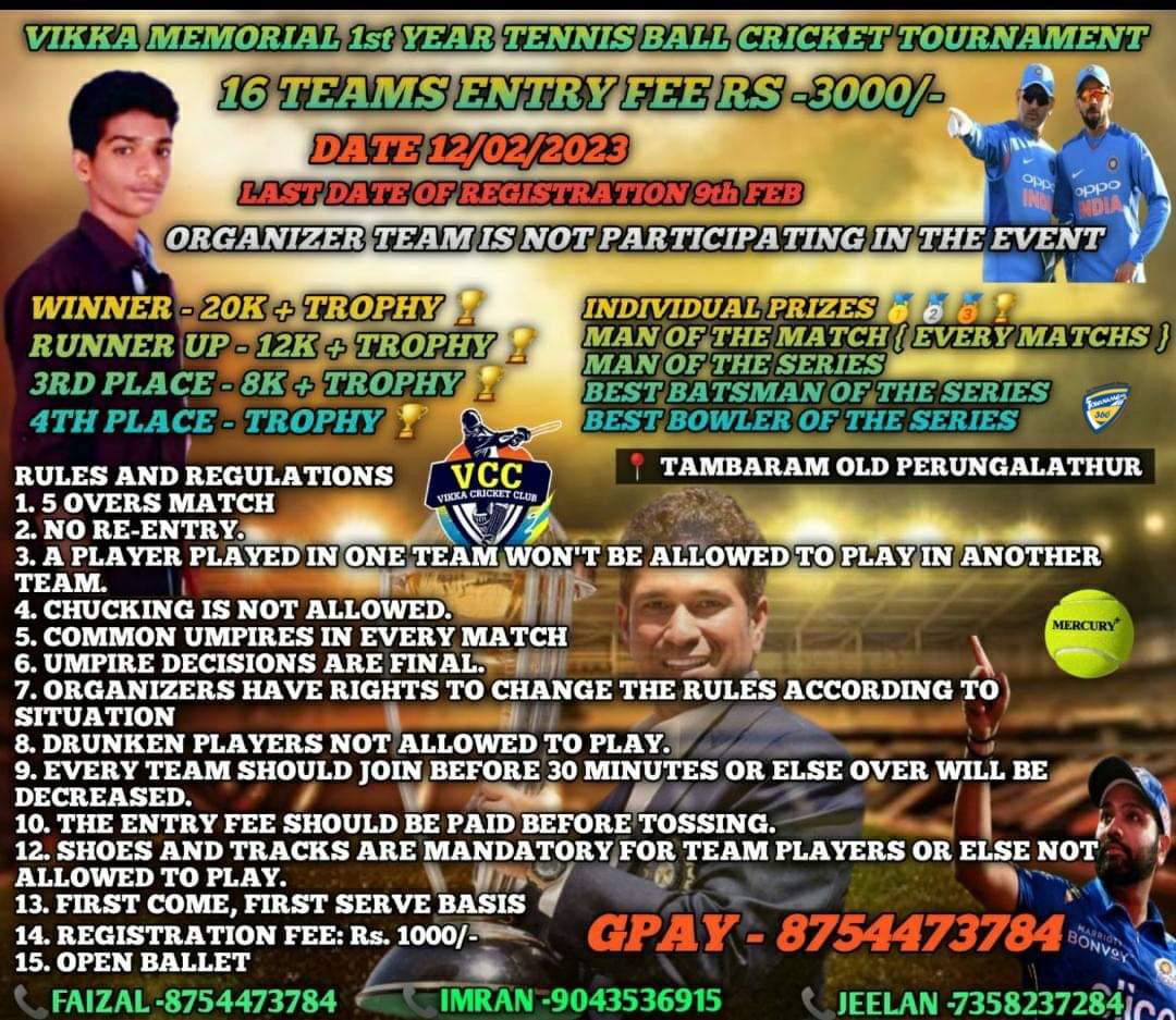 Vikka Memorial 1st Year Tennis Ball Cricket Tournament